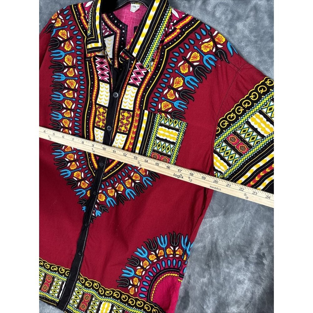 African Fabrics Floral Red Yellow Blue Indigo Stylish Top Blouse Women 2 X-Large - Picture 11 of 15